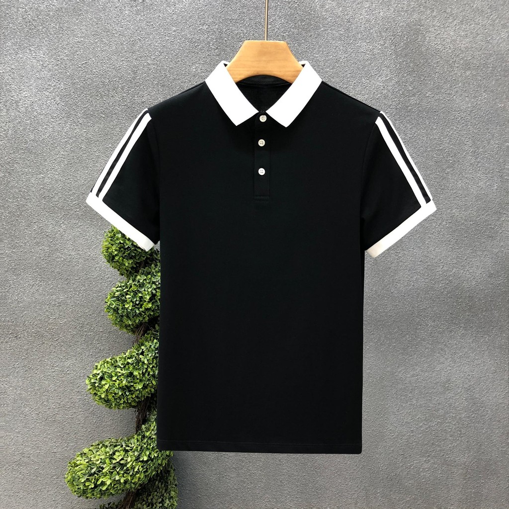 Chaistyle - เสื้อ Polo แถบ 3 เส้น คอลลาร์ใส สีดำ/ขาว สไตล์งาน-ชิล ใช้งานได้ทุกสถานการณ์