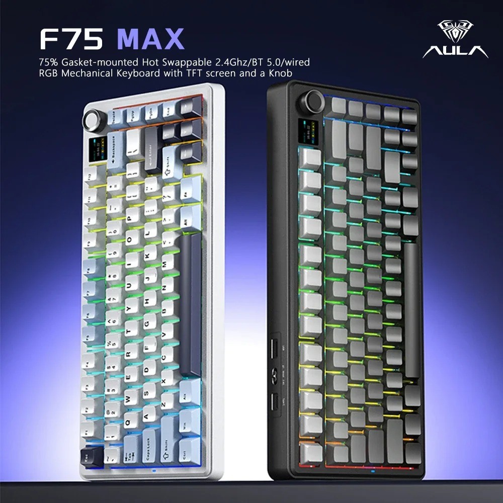 AULA F75 MAX คีย์บอร์ดไร้สาย 3 โหมด 75% เค้าโครง TFT ปุ่มจอแสดงผล RGB ปะเก็นคีย์บอร์ดสําหรับ Gaming 