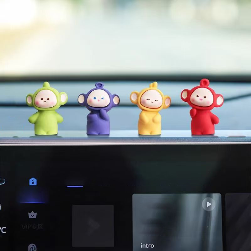 16ชิ้นตลกเทเลทับบี้ตุ๊กตาเด็กรุ่นเครื่องประดับรถน่ารักเรซิ่นตุ๊กตาสก์ท็อปตกแต่งรถหัตถกรรมของเล่น จุลินทรีย์ ตกแต่ง