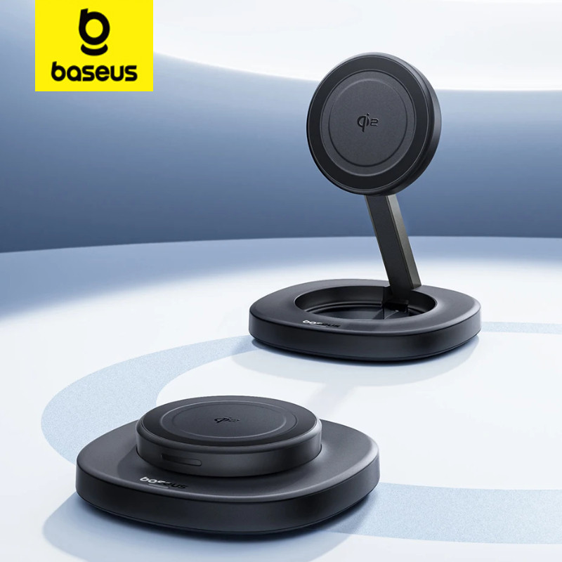 Baseus ใหม่ Qi2 15W แท่นชาร์จไร้สายแบบพับได้ปรับมุมโทรศัพท์สําหรับ iPhone 16 15 14 13 12 AirPods 2nd 3rd Gen Pro