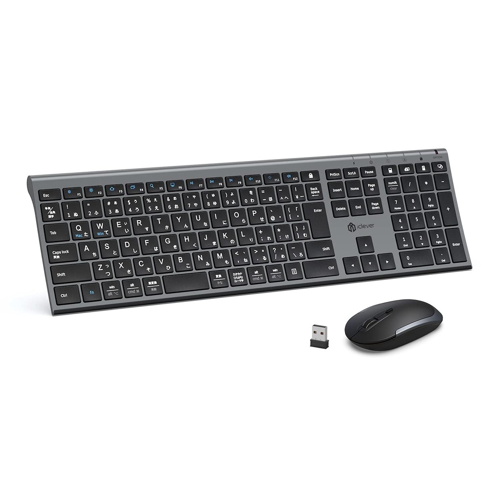 iClever Wireless Keyboard and Mouse Combo with Japanese JIS Layout, Silent, Ultra-Slim, Type-C Recha