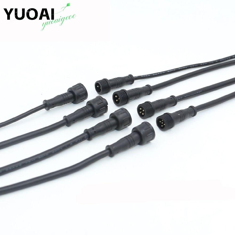 YUOAI 2Pin 3Pin 4Pin แจ็ค, 2Pin 3Pin 4Pin 20 ซม.ชายหญิง LED Connector, IP67 สายสีดํากันน้ํา LED Conn