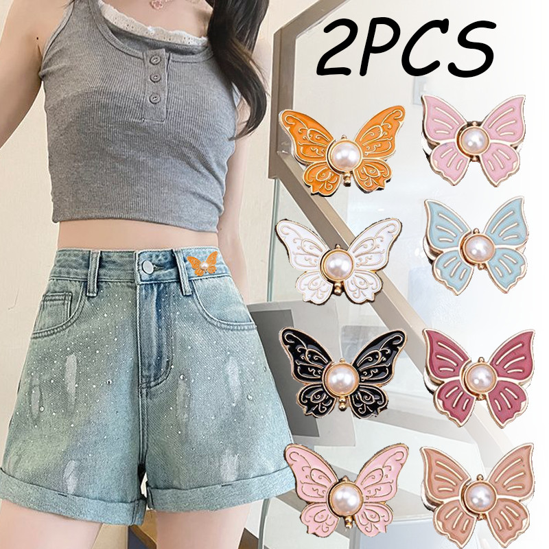 2ชิ้นผีเสื้อเอวผีเสื้อปุ่มกางเกงปรับขนาดเอวหัวเข็มขัดรอบเอวยืดหยุ่นแก้ไขเครื่องมือ