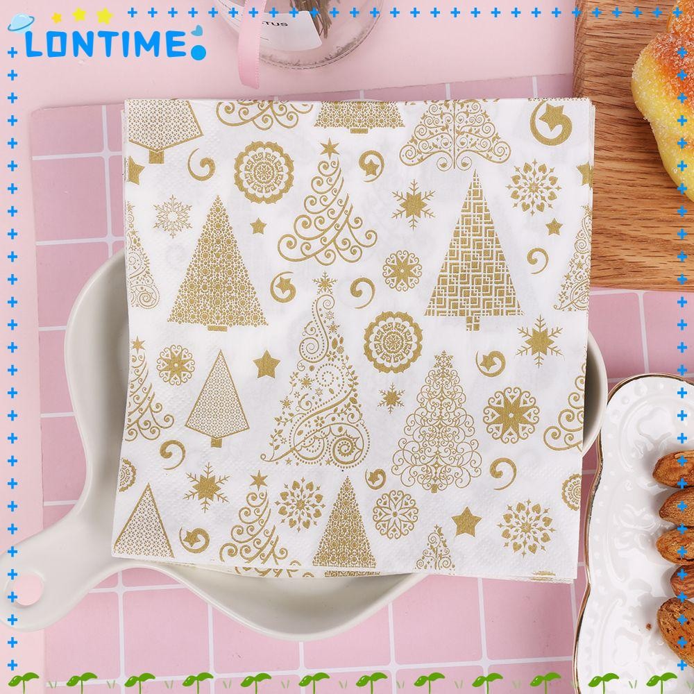 LONTIME 20 ชิ้นการพิมพ์กระดาษผ้าเช็ดปาก Snowman ตารางตกแต่ง Santa Claus Serviette