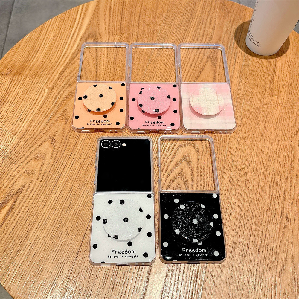 ใหม่เกาหลีสีดําสีขาว Wavy Point Stand เคสโทรศัพท์สําหรับ Galaxy Z Flip 6 Z Flip 5 Z Flip 4 Z Flip 7 Z Fold7 6 5 4 กลับกันกระแทกกรณี