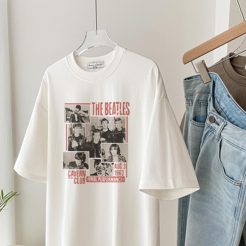 เสื้อยืดพิมพ์ลายธีม THE BEATLES ทำจากผ้าฝ้ายแท้ระบายอากาศ