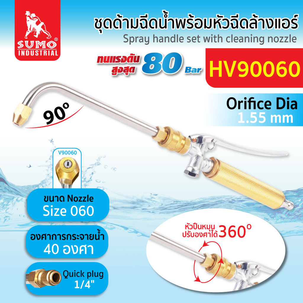 หัวฉีดล้างแอร์ หัวฉีดน้ำล้างแอร์ หัวฉีดน้ำแรงดันสูง แบบสวมเร็ว ก้านหมุนได้ SUMO