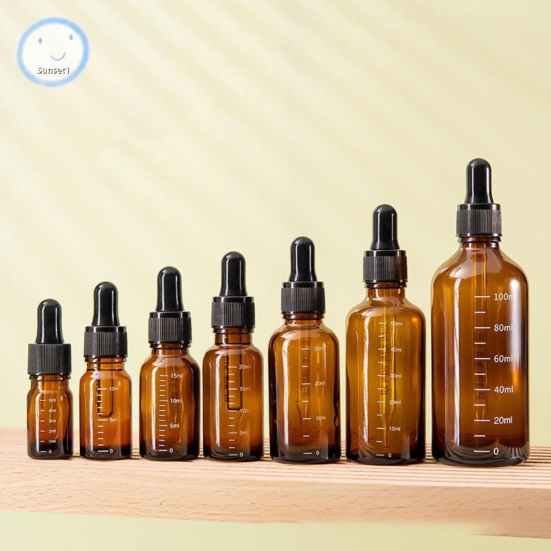 ขวดหยด Sunset 5ml-100ml พร้อมสเกล Reagent Eye Drop แก้วสีเหลืองอําพันอโรมาเธอราพีขวดปิเปตขวดรีฟิล Travel TH