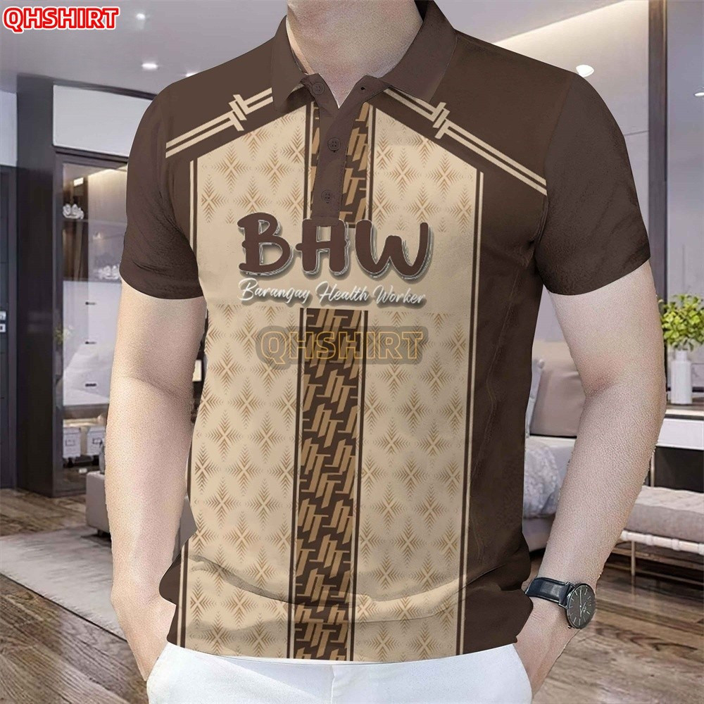 QH (Bhw&Bns) เสื้อโปโลผู้ชาย Mocha Mousse Sublimation เหมาะสําหรับทุกโอกาสสีน้ําตาลเสื้อแขนสั้น Plus