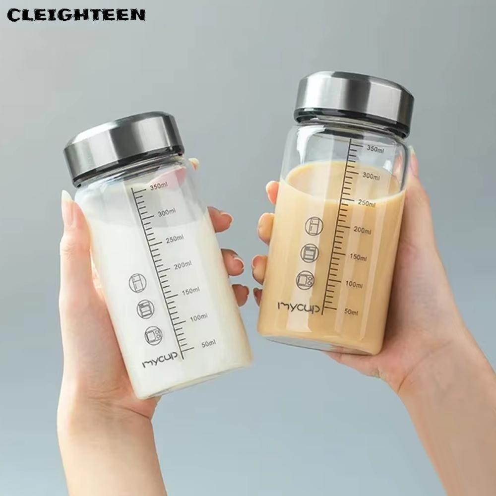 ขวดน้ํานมแก้ว CLEIGHTEEN พร้อมความจุ Mark 350ml ถ้วยชานม, ขวดน้ํากีฬาแบบใช้ซ้ําได้แบบพกพาความจุขนาดใหญ่