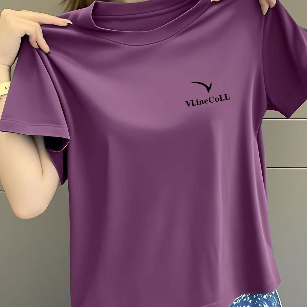 เสื้อยืดสไตล์เกาหลีคอกลม ทรงหลวมแต่สวมกระชับ สำหรับสาวๆ ในฤดูร้อน