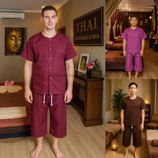 ชุดนวด ชุดสปา ชุดคนไข้ เสื้อกระดุมหน้า + กางเกงยางยืดขาสั้นยาว 30" ไซซ์ S–4XL พร้อมส่ง รับปัก-สกรีน