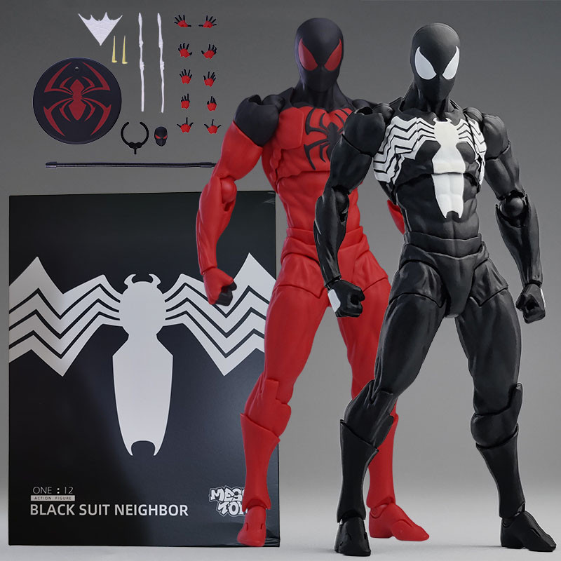 MESS TOYS Neighbor Symbiote Spider-Man สีดํา/แดง Venom Suit Jointed Action Figure