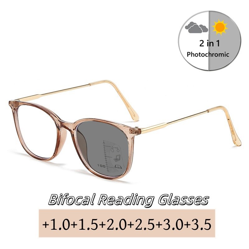 แว่นตา_photosensitive_เปลี่ยนสี_Progressive_Bifocal_สำหรับการอ่านและใช้งานทั่วไป ทรงเหลี่ยม เหมาะสำหรับคนสายตายาวตามอายุ