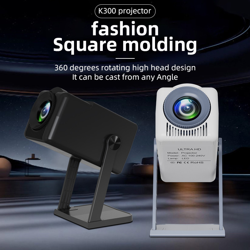 โปรเจคเตอร์ขนาดเล็ก โปรเจคเตอร์ K300 WiFi โปรเจคเตอร์ภาพยนตร์ 1920*1080P HD รองรับหน้าจอมือถือแชร์ 4