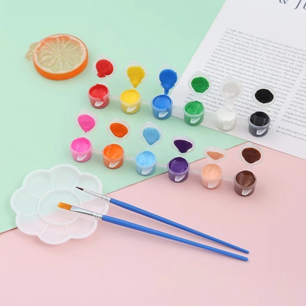 BLIVO ชุดสีอคิลิค 6/8/12 สี ขนาดเล็ก พร้อมพู่กันและแปรง ระบายสี ปูนปั้น ภาพวาด เพนท์แก้ว ชุดเดียวจบพร้อมสร้างผลงาน