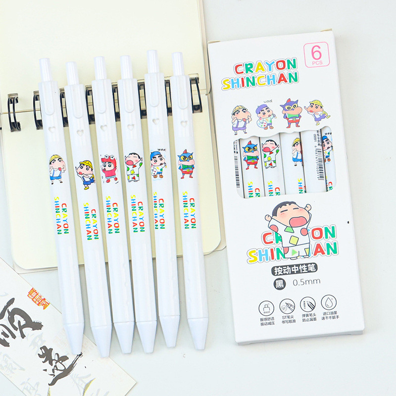 1 ชุด CONTAINS 6 ชิ้น CRAYON SHINCHAN PRINTING PENS / CRAYON SHINCHAN MECHANICAL PENS BLACK INK