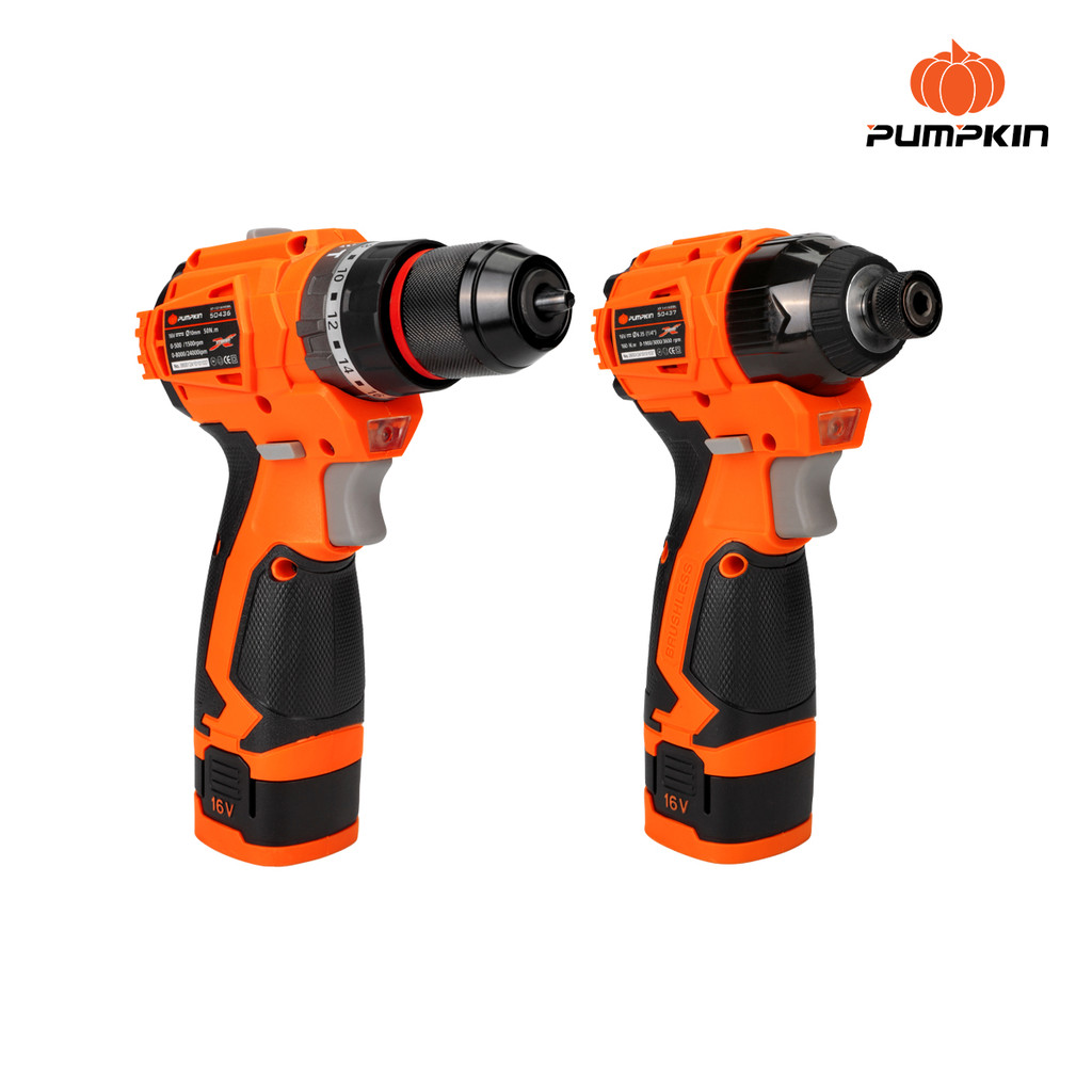 PUMPKIN XTREME 16V ชุดสว่านกระแทกและไขควงกระแทกไร้สาย Compact ไร้แปรงถ่าน 16V Li-ion 50438