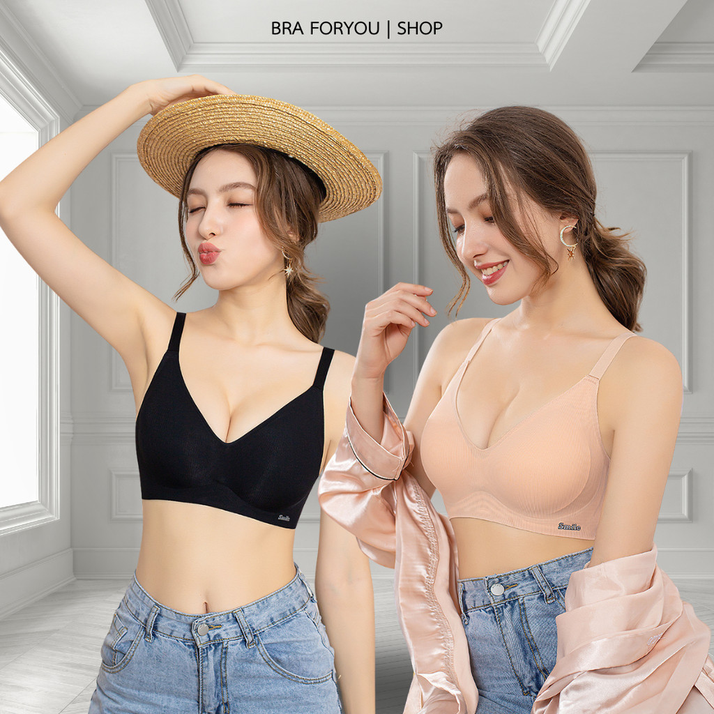 Bra Foryou บราเนื้อยางพาราอย่างดี ผ้าร่อง ไร้โครง ฟองน้ำในตัว 78 #smile