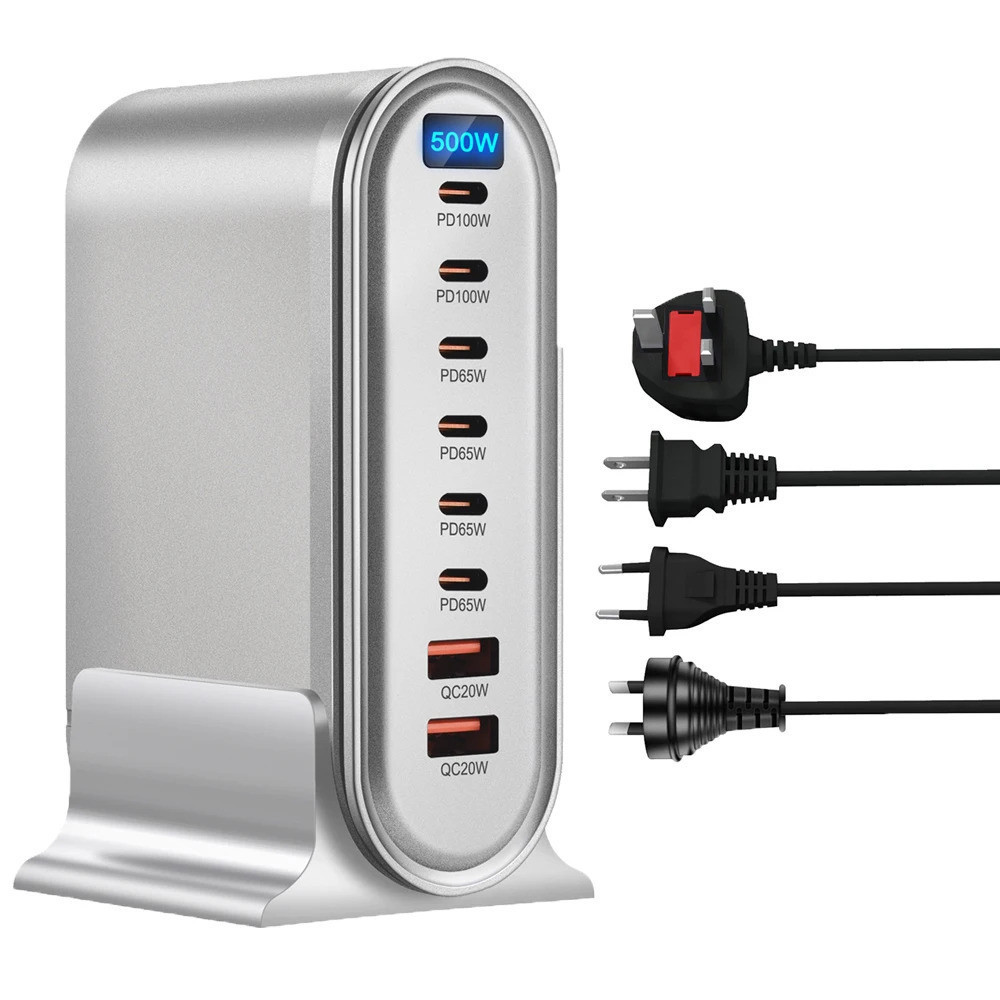 500W USB Charger Station Desktop Charger 65W QC3.0 PD Fast Charging Wall Charger สําหรับโทรศัพท์มือถ