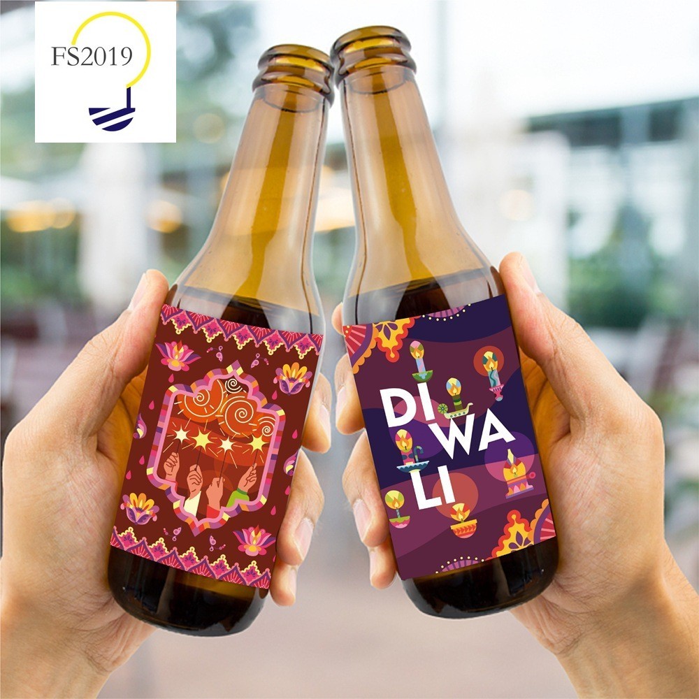 2024 ใหม่ Diwali สติกเกอร์ขวดไวน์ Deepavali เทศกาล Party ขวดตกแต่งรายการ FS2025