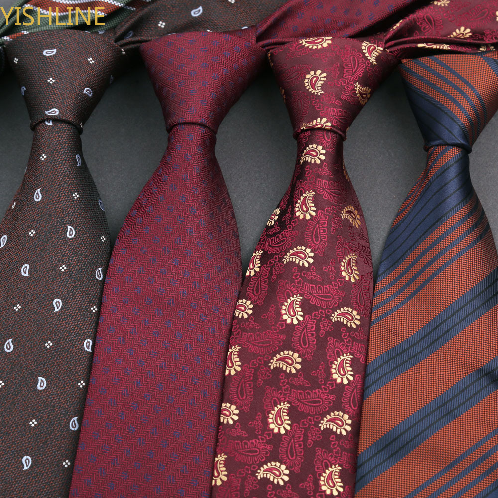 7.5/8 ซม.เนคไทผู้ชาย Burgundy Navy Blue Dot ลายดอกไม้ลายสก๊อต Ties Man คอ Tie สําหรับธุรกิจ Party