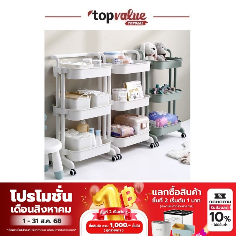 COCOGU ชั้นวางของอเนกประสงค์ 3 ชั้น มีที่จับพร้อมล้อเลื่อน - คละสี