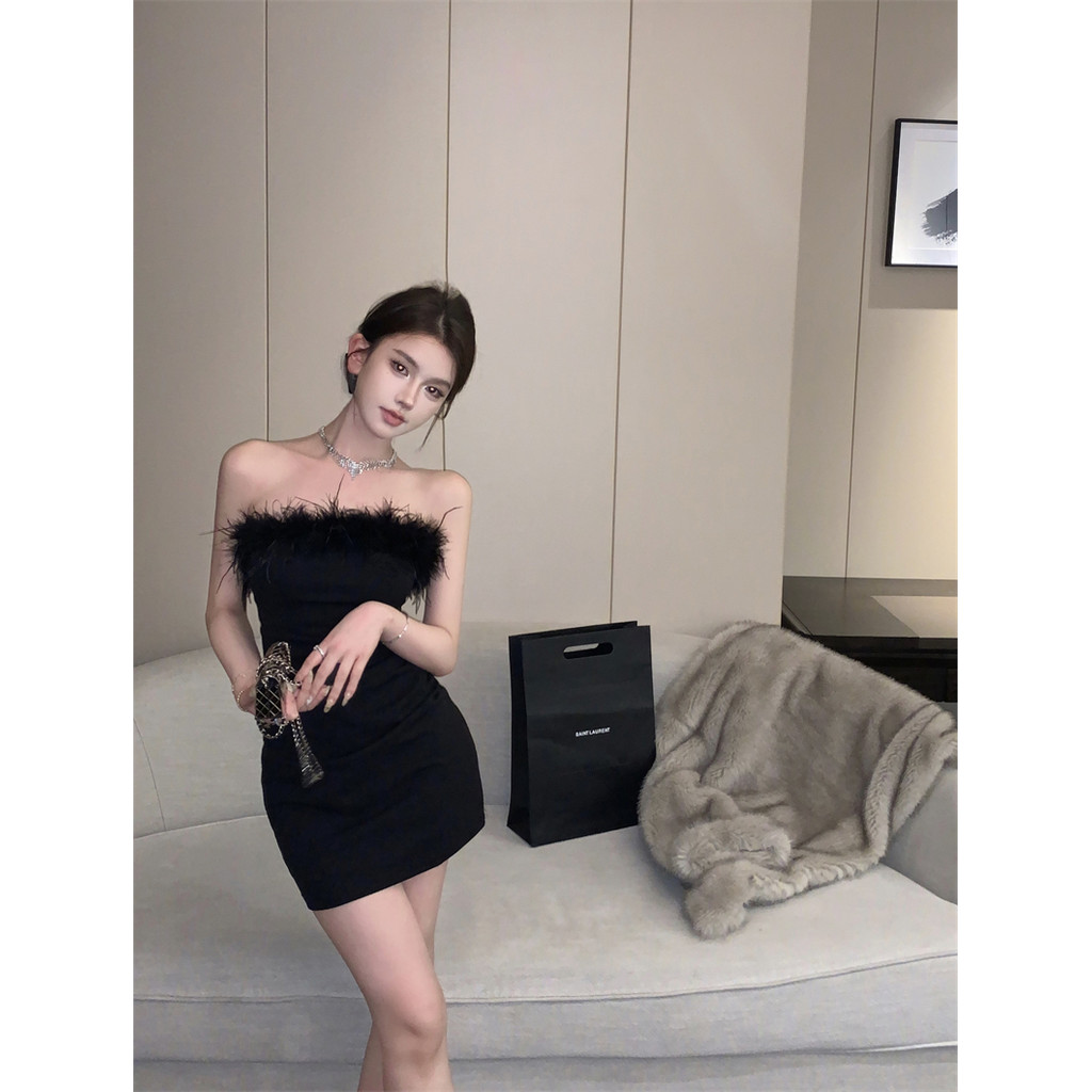 Cilset🛒พร้อมส่ง🎀ชุดมินิเดรส สีดำ ไม่มีฟองน้ำ ดีเทลแต่งขนมุงมิ้ง สง่างาม เดรสออกงาน สไตล์เกาหลี /FY2490 - รูปที่ 4