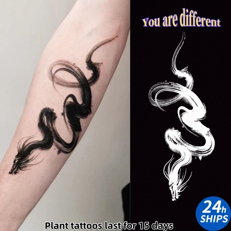 สติกเกอร์รอยสักปลอมแบบมังกรดำเงาลายสักสาวเซ็กซี่ ติดทนนาน