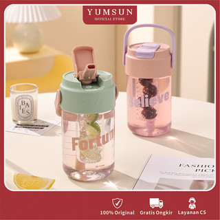 YUMSUN Botol Minum Praktis / Sedotan Gelas Tumbler Aesthetic Gelas Minum Kaca / Dengan Botol Air Sedotan / Botol Minum / Gelas Jus / Gelas Air