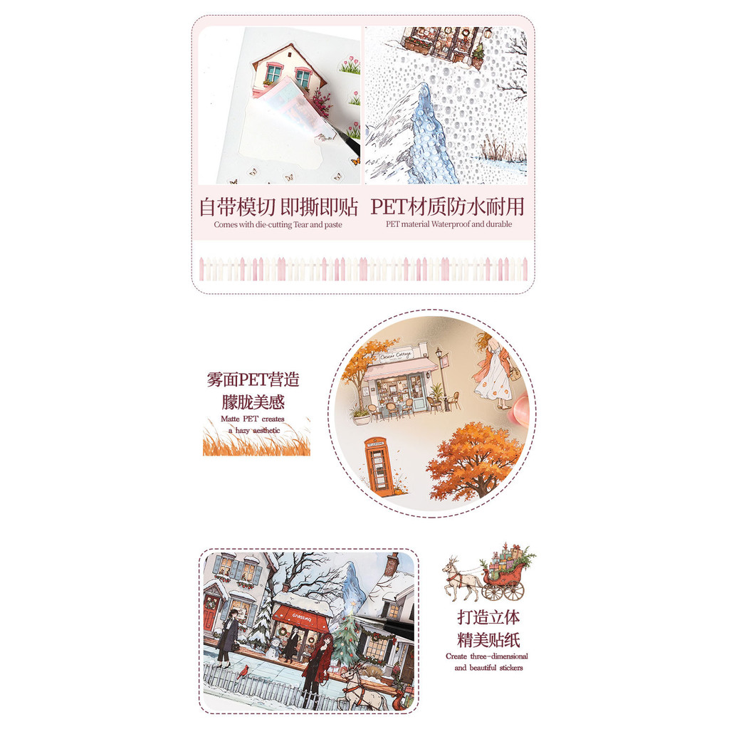 พร้อมสต็อก 3 แผ่น Into Tour Season หนังสือภาพประกอบสติกเกอร์ภูมิทัศน์ High-End ธีมตัวละครวัสดุสติกเกอร์คู่มือภูมิทัศน์ DIY ตกแต่ง Collage คู่มือสติกเกอร์ - รูปที่ 4