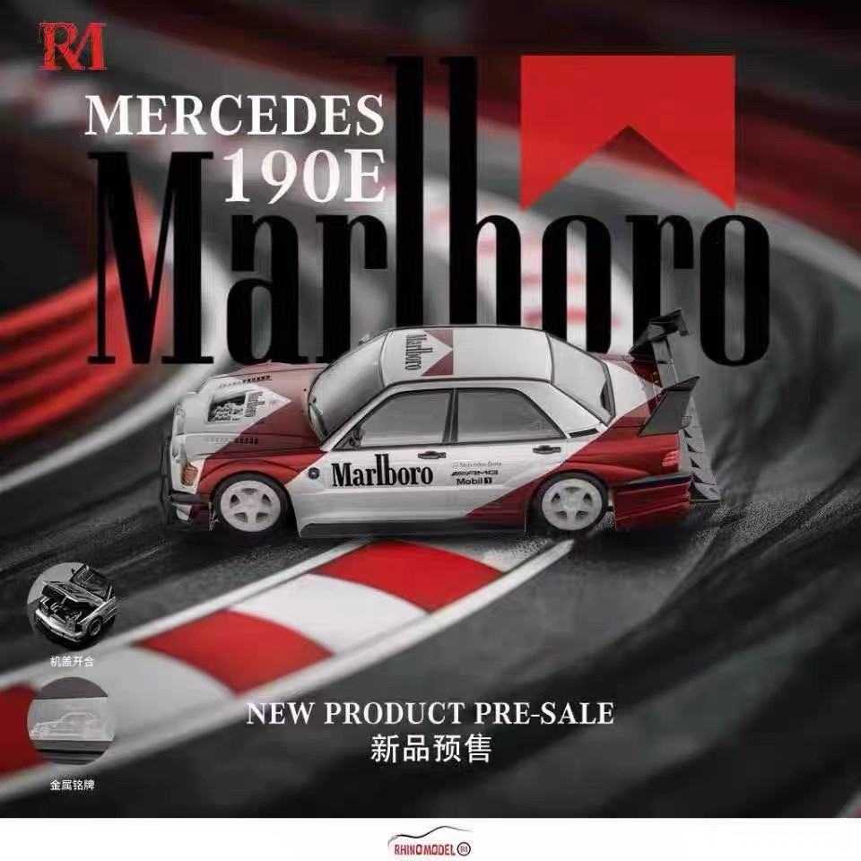 Rhino Model 1: 64 Mercedes-Benz W201 190E โมเดลรถโลหะผสมสีดําดัดแปลง