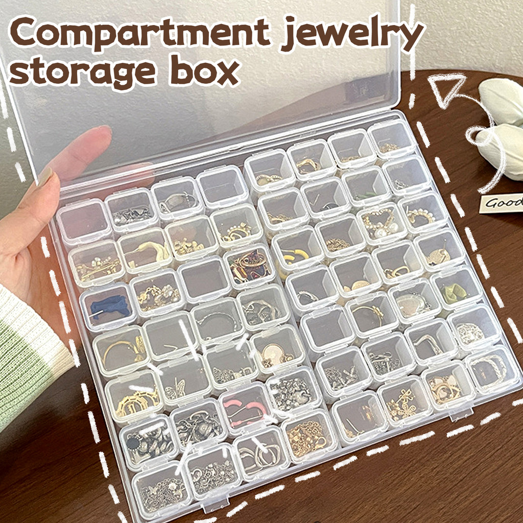 ที่จัดระเบียบเครื่องประดับพลาสติกใสที่มี56ช่อง-เคสเก็บของแบบพกพากันฝุ่น-ต่างหูสร้อยคออุปกรณ์งานฝีมือ