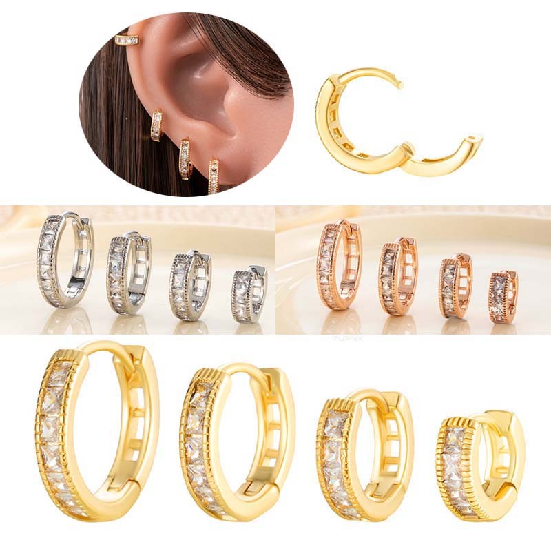 ต่างหูทรง hoop ทำจากวัสดุ zirconia และโลหะเงิน/ทอง/โรสโกลด์ สไตล์เจาะHelixและLobe ขนาด20 gauge