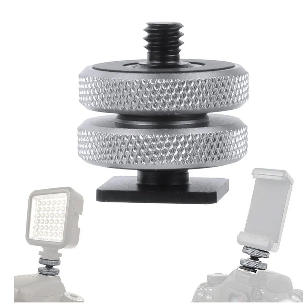 XT-XINTE 3/8 เปิด 1/4 ขาตั้งกล้องสกรูแฟลชรองเท้าร้อนเย็นอะแดปเตอร์ Double Nut สําหรับไฟ LED DSLR Hotshoe สตูดิโอสําหรับ Gopro 13/DJI OSMO 360