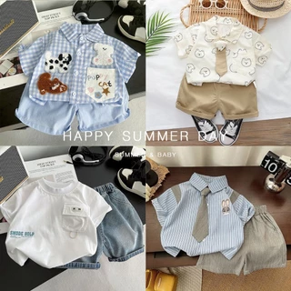 เสื้อผ้าเด็กผู้ชาย ชุดหล่อเนกไท ชุดออกงาน 2025 เซ็ตเสื้อ+กางเกง Size80-120cm