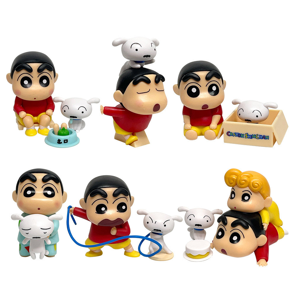 6 ชิ้น/เซ็ต 7-10 ซม.Crayon Shin-chan Nohara Shiro Daily Life รุ่น Q Desktop Collection ตกแต่ง PVC Action Figures ตุ๊กตาของเล่น