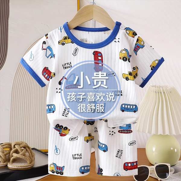 kiki baby shop ชุดนอนการ์ตูน ชุดนอนเด็ก ชุดใส่ในบ้านผ้าฝ้ายล้วนฤดูร้อนสำหรับเด็กกางเกงขาสั้นแขนสั้นเ