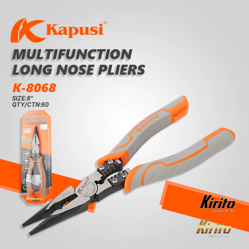 [ ของแท้ ] HIGH QUALITY MULTI-FUNCTIONAL SHARP คีมสีเทา - แถบสีส้ม 8" KAPUSI K-8068