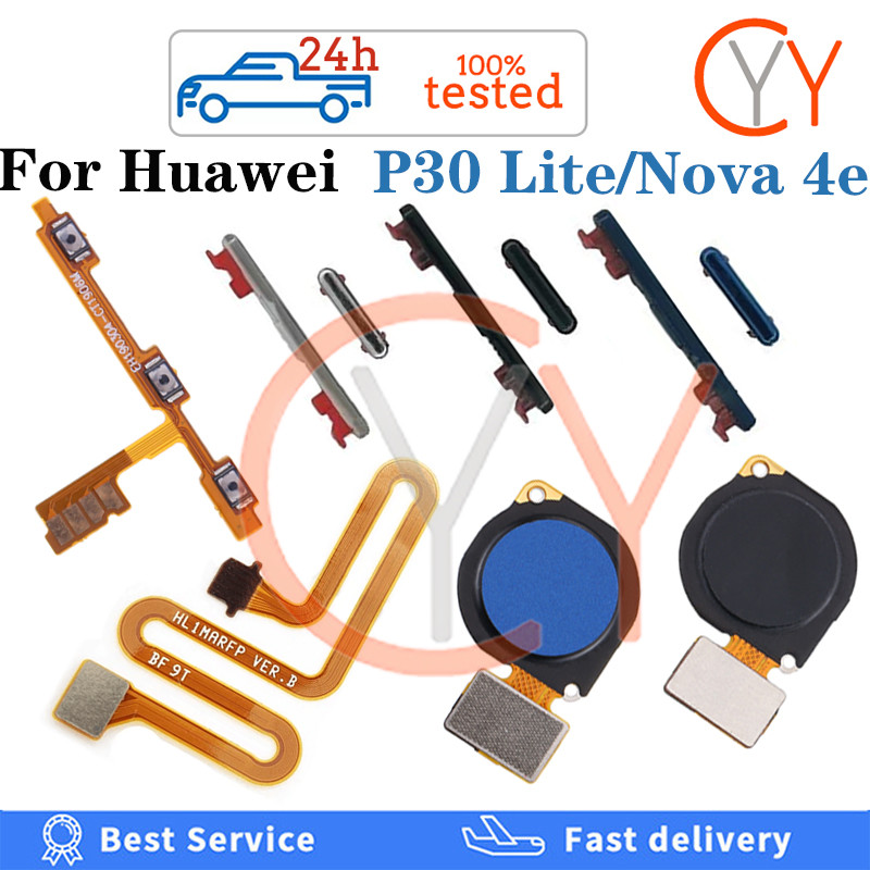 สําหรับ Huawei P30 Lite / Nova 4e กลับปุ่มเครื่องสแกนลายนิ้วมือเซ็นเซอร์กลับปุ่มปรับระดับเสียงสวิตช์ไฟเปิดปุ่ม Flex Cable