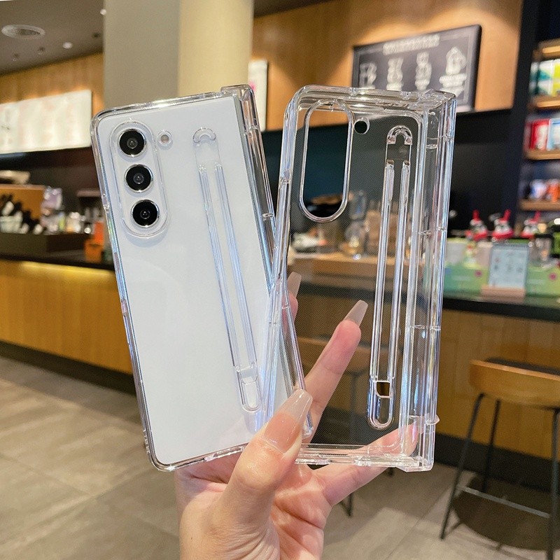 E ปลอก 3n1 แบบใสสําหรับ Samsung Galaxy Z Fold 5 Simple PC Samsung Z Fold5 เคสโทรศัพท์ป้องกัน