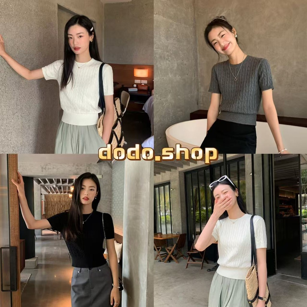 DODO*พร้อมส่ง*เสื้อยืดผู้หญิง แฟชั่น ผ้าไหมพรม ผ้านิ่มใส่สบาย งานน่ารักสีพื้น(1971)