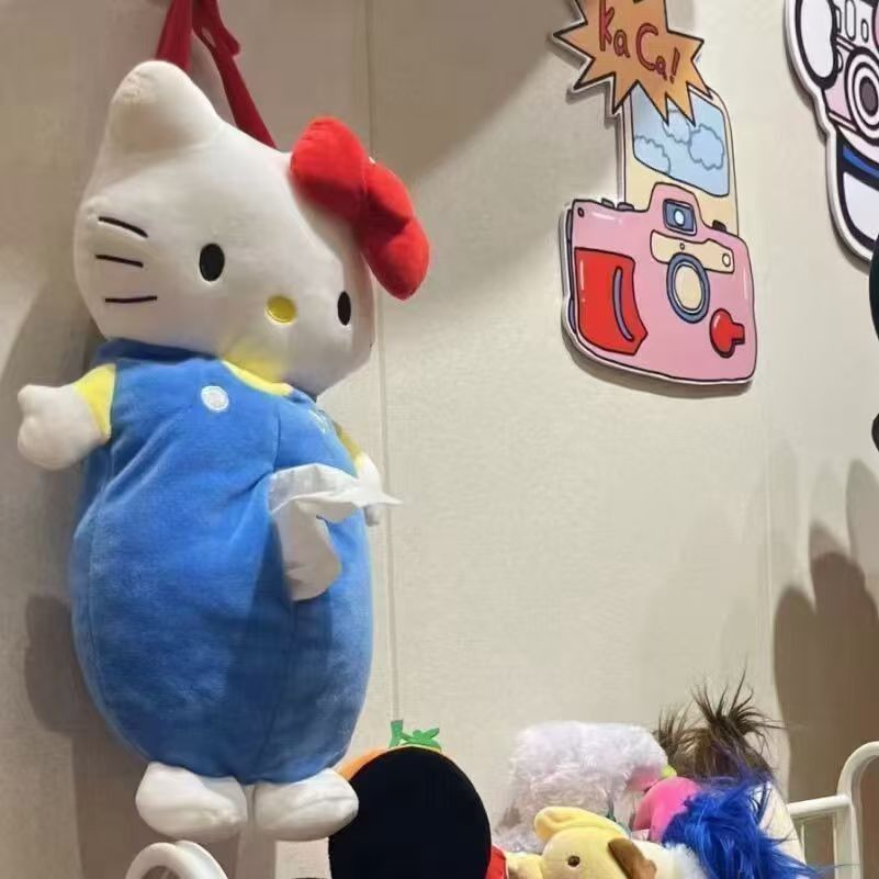 Hello Kitty กล่องทิชชู่แมวกระดาษทิชชู่น่ารักกล่องเก็บของในรถยนต์ตุ๊กตาห้องนั่งเล่นทิชชู่ปกฟรีของขวัญวันเกิด