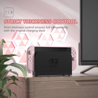 เคสแข็งสําหรับ Nintendo Switch 2 พร้อมขาตั้งพิเศษ & Thumb Grip Caps | การออกแบบแยก, ฝาครอบเปลือกเต็มตัวแบบป้องกัน Dockable, สีชมพู