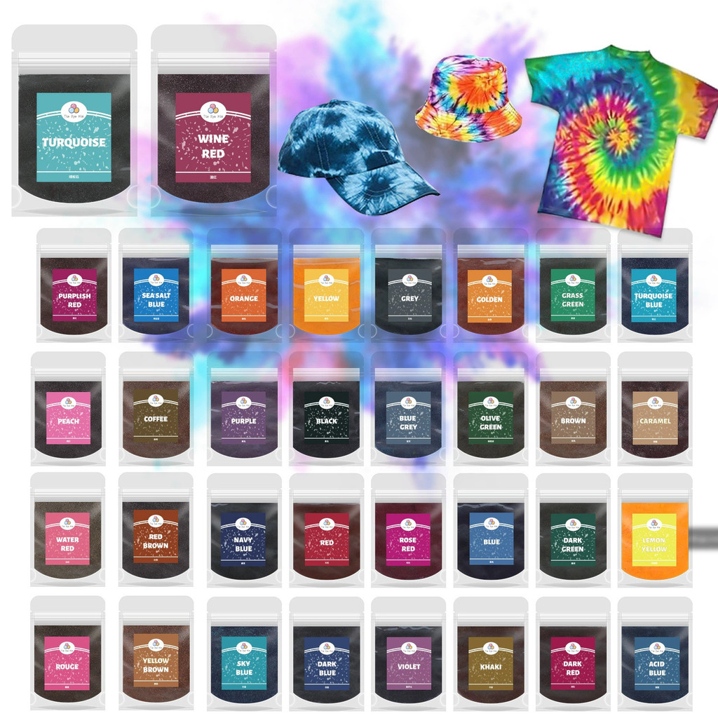 34 สี 10g Tie-Dye ผงผ้า Dyes สิ่งทอย้อม DIY เสื้อผ้า Tie ย้อมผ้าฝ้ายไนลอนมัลติฟังก์ชั่น Pigment สําหรับเสื้อผ้าเก่า Refurbishment