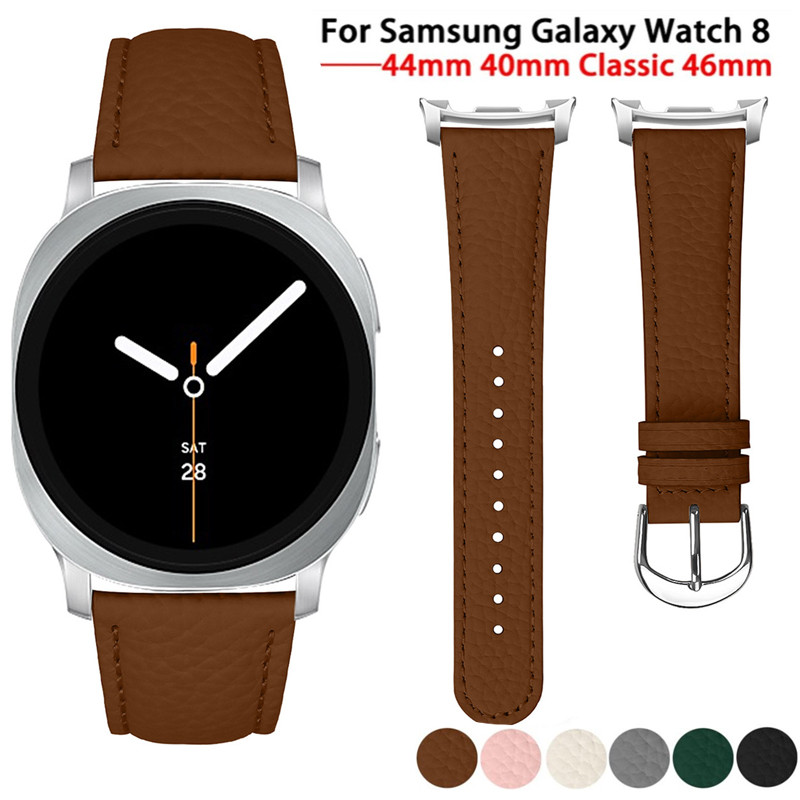 Litchi สายหนังสําหรับ samsung Galaxy watch8/8 คลาสสิก 46 มม.Slim sport band สําหรับ Galaxy watch 8 40 44 มม.ผู้หญิงสร้อยข้อมือธุรกิจ