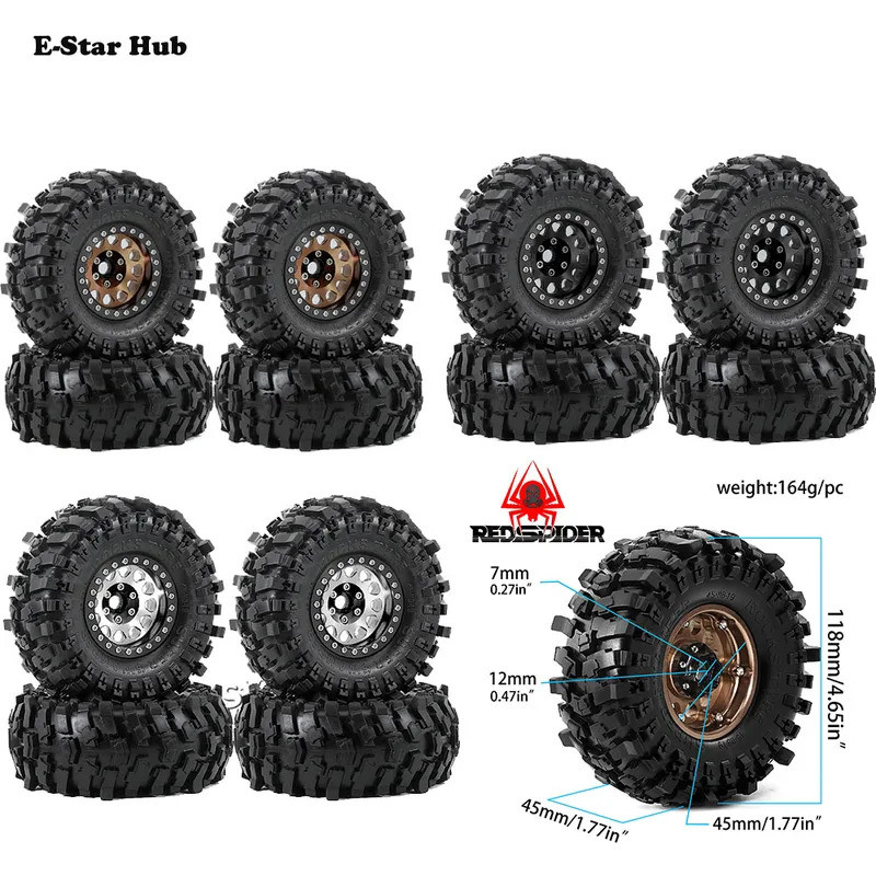 4PCS โลหะ 118 มม.Beadslock ล้อยางสําหรับ Traxxas TRX4 RC4WD D90 Axial SCX10 II III MST 1/10 RC Crawler รถ