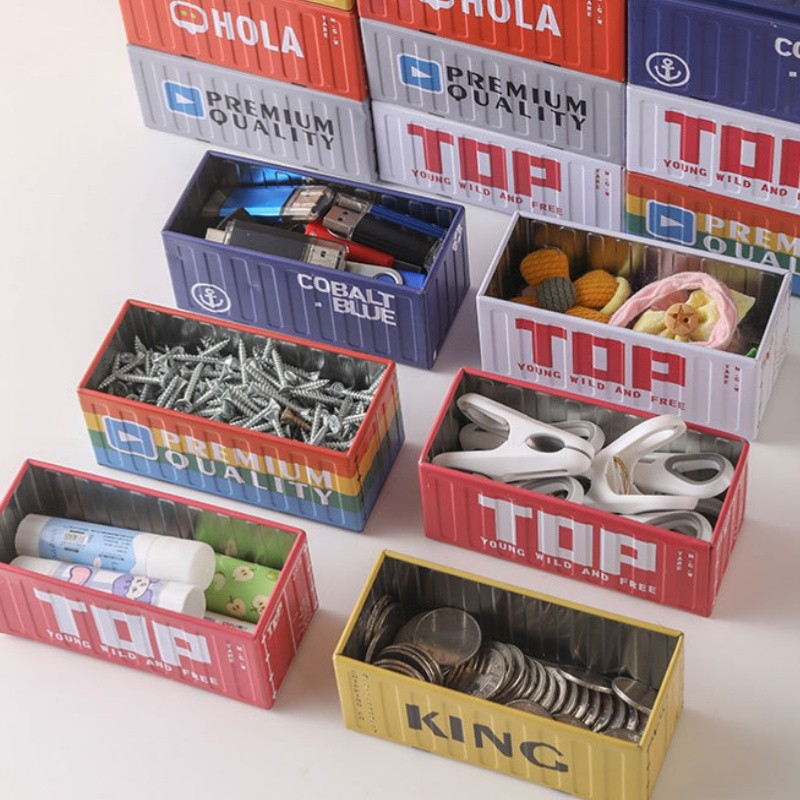 เครื่องเขียน กล่องเก็บของ 11.5x5x5cm ตู้คอนเทนเนอร์จิ๋ว กล่องเหล็กใส่ของ โมเดลตู้คอนเทนเนอร์ G3526 - รูปที่ 2