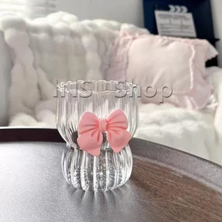 INS 300 ml แก้วโบว์สีสีสรรค์สวย แก้วน้ำดื่มสีใส ตกแต่งด้วยโบว์น่ารักเหมาะเป็นของขวัญ ของฝาก Glass Cup