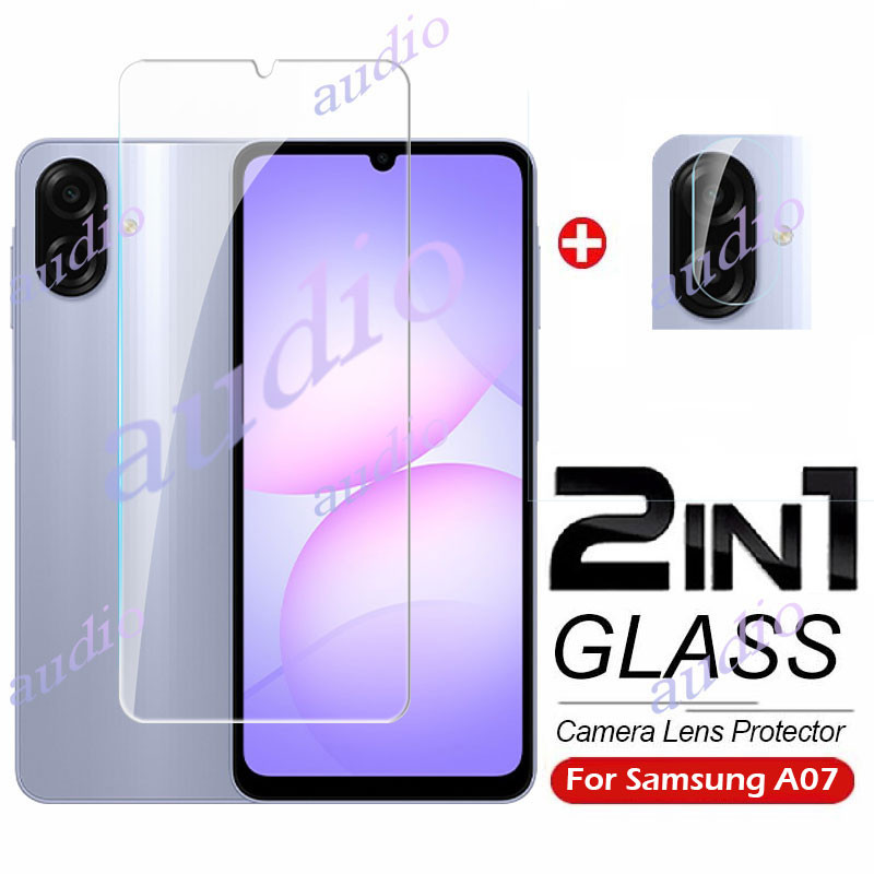 SAMSUNG สําหรับSamsung A07 5G 2in1 กระจกนิรภัยแบบเต็มหน้าจอป้องกันฟิล์มพร้อมกล้องเลนส์Protectorสําหร